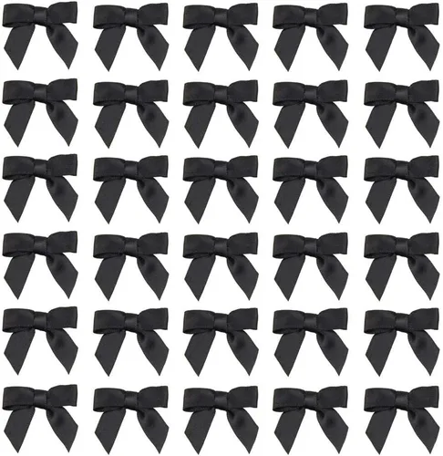 7Rainbows 50 mini lazos de satén negro de 1.5 pulgadas para manualidades, costura, álbumes de recortes, boda y envoltura de regalos