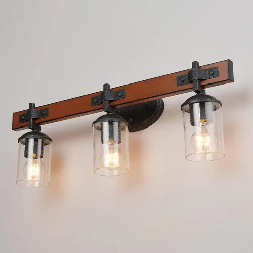 Miniatura 5 de Globe Electric 51854 Kingston - Lámpara de tocador de 3 luces, madera sintética oscura, detalles de metal galvanizado, pantalla de vidrio sembrado