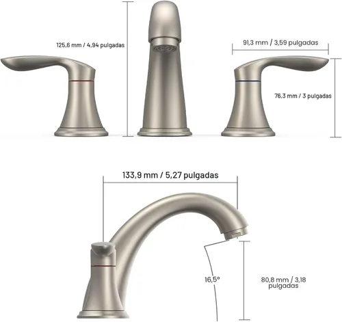 Miniatura 3 de Grifo de lavabo de baño, grifo para lavabo de baño, grifo de baño de níquel cepillado extendido de 3 orificios con desagüe emergente de acero