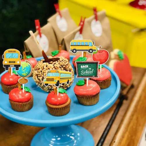 Miniatura 5 de 18 piezas de decoración para cupcakes de regreso a la escuela, autobús escolar, decoraciones para jardín de infantes, regreso a la escuela