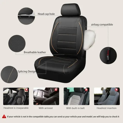 Miniatura 3 de CAR PASS Funda de Asiento de Coche de Cuero con Ribete Universal, para SUV, Furgoneta, Camiones, Compatible con Airbag, Diseño de Cremallera