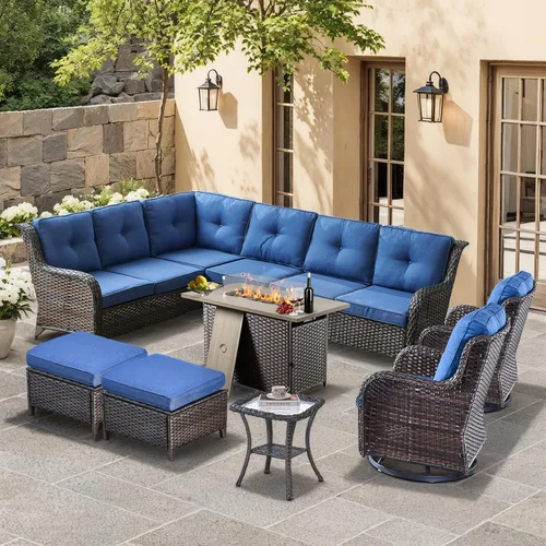 Miniatura 117 de HUMMUH Sillas Mecedoras Giratorias de Mimbre para Patio Exterior con Respaldo Alto, Sillas Deslizantes de Ratán PE, Juego de Muebles de Patio de 4