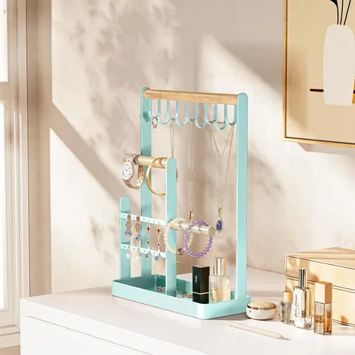 Miniatura 7 de ProCase Organizador de joyas, soporte para joyas, organizador de collares de 4 niveles con bandeja para anillos, pequeño y bonito estante