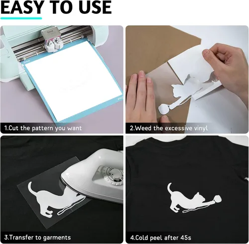 Miniatura 7 de Paquete de vinilo de transferencia térmica (HTV) blanco y negro: 12 x 10 pulgadas de vinilo blanco y negro para planchar en camisetas, vinilo