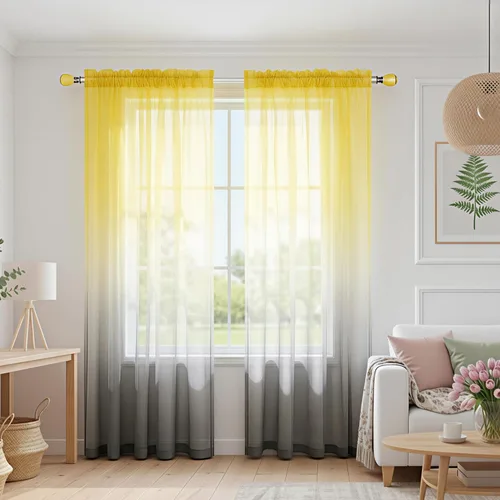 Mrs. Naturall - Cortinas de dos colores con efecto degradado, transparentes, con bolsillo para barra Amarillo y gris