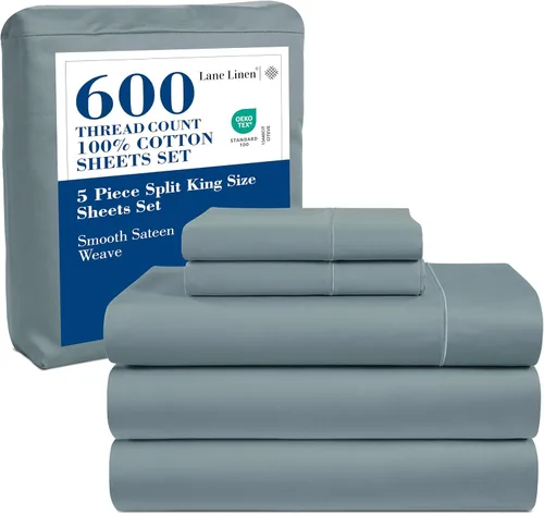 Miniatura 36 de LANE LINEN Juego de sábanas tamaño King – Sábanas de 600 hilos 100% algodón de fibra larga, naturalmente frescas y duraderas para el uso diario, 01