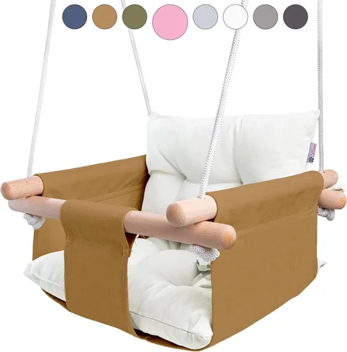 Miniatura 15 de CaTeam - Columpio de lona para bebé, silla colgante de madera con cinturón de seguridad, silla de columpio para bebé duradera, columpio
