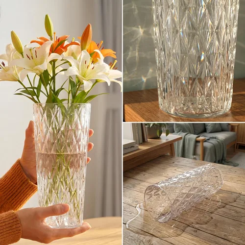 Miniatura 2 de 2 floreros de plástico transparente, 10.2 pulgadas de acrílico para ramo de rosas para decoración del hogar, centros de mesa, boda, cumpleaños