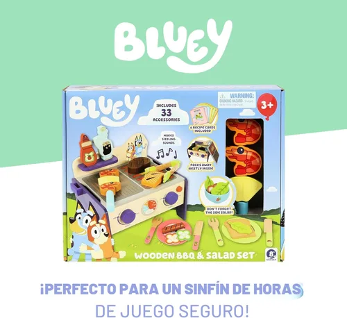 Miniatura 6 de Bluey 8th Wonder - Juego de juguetes de madera para ensalada y barbacoa, 33 piezas con pinzas, comida y 6 tarjetas de recetas, juguetes de cocina
