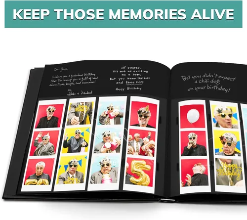 Miniatura 3 de PBF - Álbum de fotos para cabina de fotos, libro de invitados con insertos de imagen transparentes de 2 x 6, cubierta negra con fundas de plástico