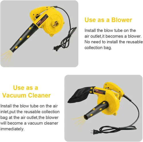 Miniatura 4 de Abeden Soplador de hojas eléctrico con cable, 400 W, 110 V, 120 CFM/200 MPH, soplador y aspiradora 2 en 1 de 2 velocidades, barredora portátil