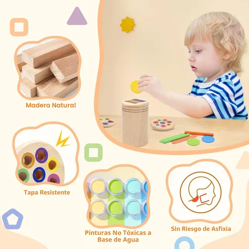 Miniatura 3 de Juguetes Montessori 4 en 1 para niños de 2, 3 y 4 años, juguetes de madera para clasificar colores para niños pequeños de 1 a 3, actividades