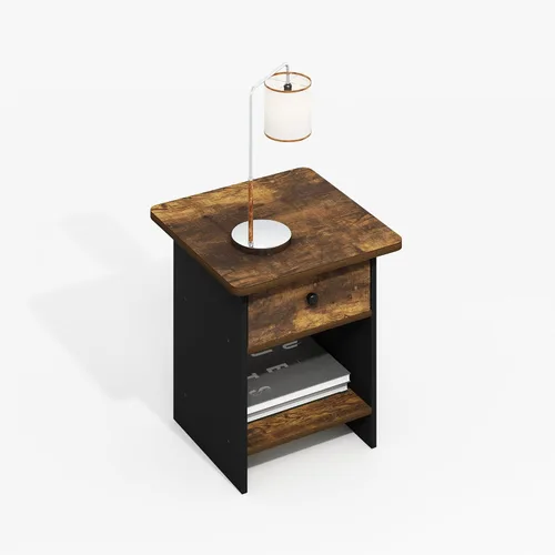 Miniatura 3 de Furinno Mesa auxiliar moderna, mesa auxiliar cuadrada con compartimento de almacenamiento, mesita de noche de esquina redonda, mesita de noche