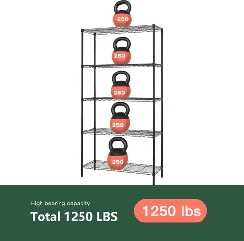 Miniatura 7 de FDW Unidad de estantería de alambre de 14" de profundidad × 36" de ancho × 72" de alto, estante de metal comercial con rack de 5 niveles ajustables