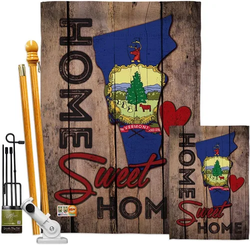 FK191153-BO Vermont Sweet Home Americana States - Juego de banderas decorativas para casa y jardín, con asta de bandera, multicolor