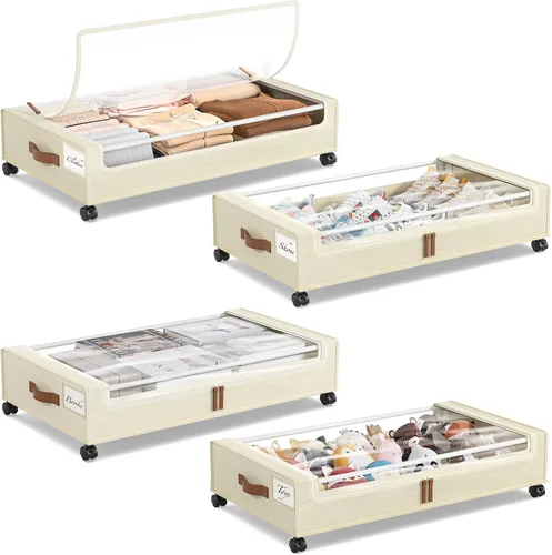 Miniatura 15 de Yecaye Almacenamiento debajo de la cama con ruedas, paquete de 2, contenedores de almacenamiento extra grandes de 85 L debajo de la cama con marco