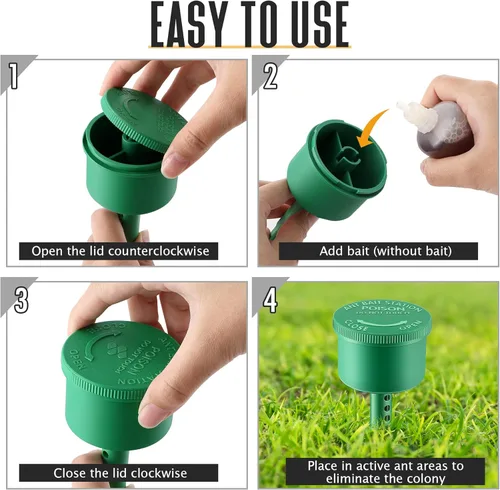 Miniatura 7 de Qualirey Paquete de 2 estaciones de cebo para hormigas reutilizables (cebos no incluidos), mata hormigas multisuperficie para el hogar, control
