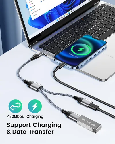 Miniatura 3 de ANDTOBO Divisor USB, USB 2.0 A macho a 2 USB hembra dual Jack Y Splitter Hub Cable de alimentación Cable adaptador de extensión