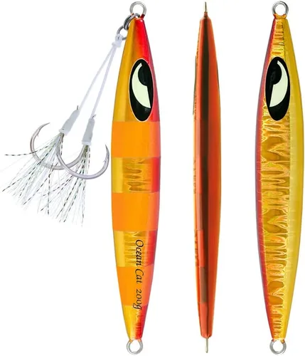 Miniatura 9 de OCEAN CAT Plomo de metal plano de caída lenta pesca señuelos hundimiento vertical cebo de jigging con gancho de mariposa para pesca en agua salada