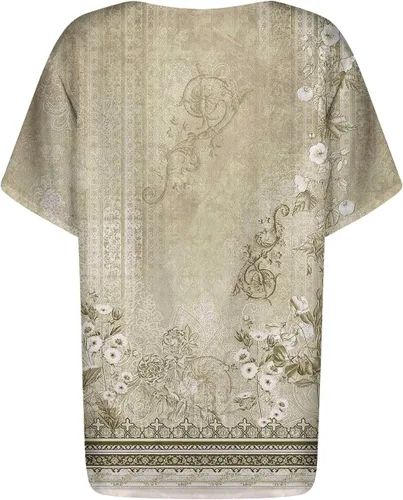 Miniatura 5 de Camisetas casuales Henley con botones para mujer, con bolsillo, manga corta, estampado geométrico, cuello en V, ropa de verano