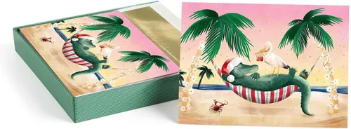 Miniatura 7 de Masterpiece - Tarjetas navideñas de palmeras festivas / 16 tarjetas navideñas de deseos más cálidos de invierno en caja con detalles plateados