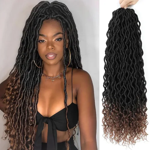 Miniatura 39 de Trenzas postizas Goddess, 6 paquetes de 18 pulgadas, cabello lacio, trenzado con ganchillo, para mujeres negras, trenzas postizas ombre con puntas