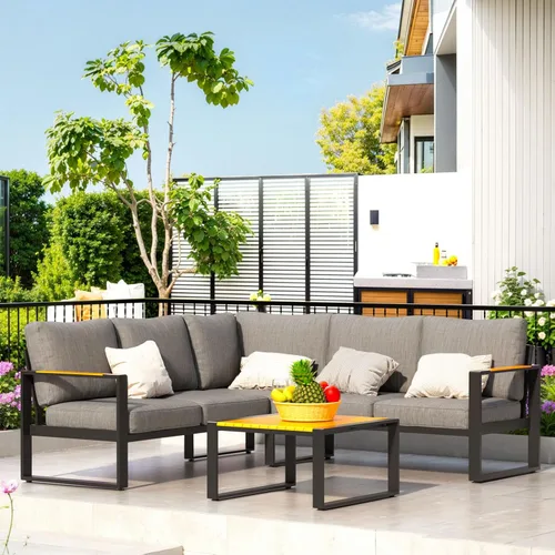 Miniatura 7 de Juego de muebles de aluminio para patio, sofá modular para todo tipo de clima, juegos de conversación de patio en forma de L, sofá esquinero