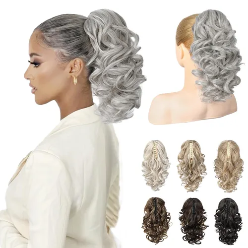 Miniatura 18 de REECHO Extensión de Cola de Caballo de 12", Clásica Suelta Rizada Ondulada con Clip de Garra, Extensiones de Cabello de Colas de Caballo para Mujer