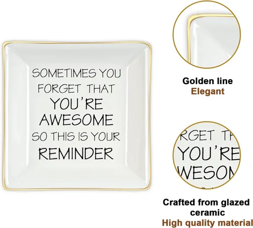 Miniatura 4 de NatuBeau Regalos de agradecimiento para mujeres, plato para anillos con texto en inglés You Are Awesome , regalos de cumpleaños, regalos