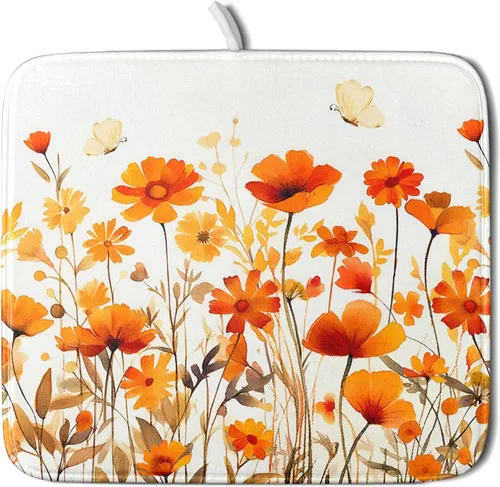Miniatura 12 de Tapete de Secado de Platos de Sandía de Verano de Microfibra, Tapetes Escurridores de Platos de Cuadros de Búfalo de Limón Amarillo 16x18 Pulgadas