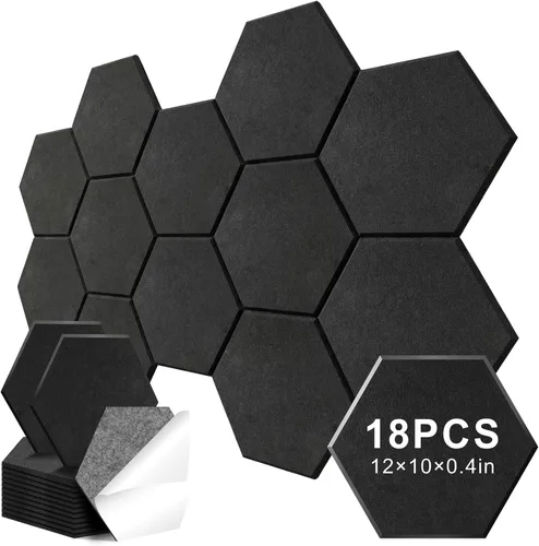 Miniatura 8 de Paquete de 12 paneles acústicos hexagonales, paneles autoadhesivos para amortiguar el sonido, paneles de espuma a prueba de sonido para paredes