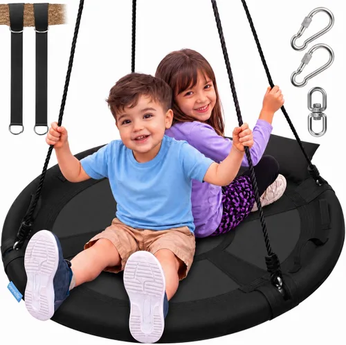 SereneLife Columpio de platillo de 40 pulgadas, juego de columpios para exteriores con kit universal para colgar, asiento giratorio con almohada y