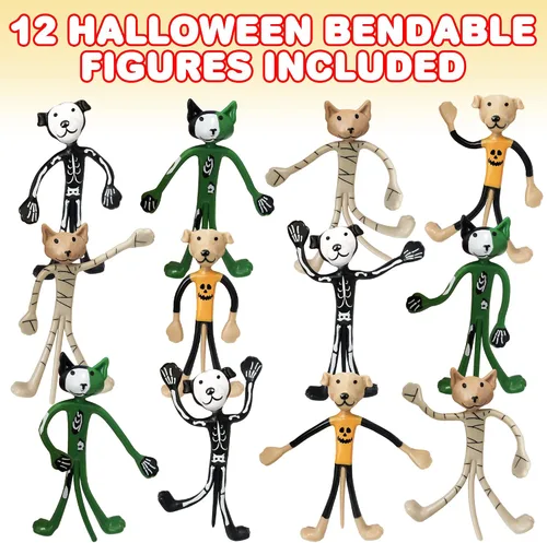Miniatura 2 de ArtCreativity Halloween Bendable Figures - Set of 12 Flexible Dog and Cat Toys in 4 Spooky Designs, Fun Halloween Toys for Kids, Non-Candy Trick or