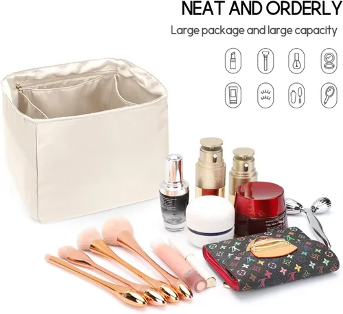 Miniatura 5 de LEXSION Organizador de bolsos sedosos para bolsas de Picotin 1822, organizador de bolso, inserto de lujo con cremallera, bolsa de mano, moldeadores