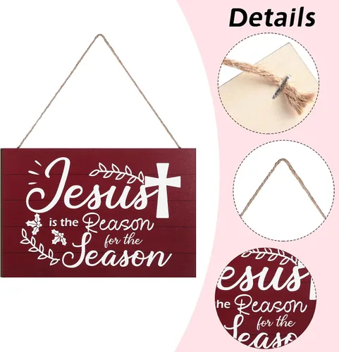 Miniatura 3 de Letrero colgante de madera de Jesús con la frase "Jesús es la razón de la temporada", decoración de pared para árbol de Navidad, decoración de pared