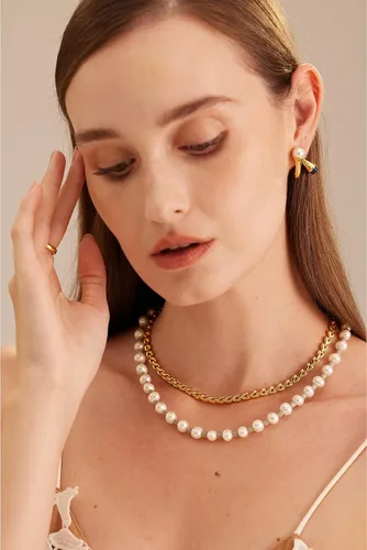 Miniatura 5 de C.Paravano Collares de perlas para mujer Gargantilla de perlas Collar de cadena chapada en oro de 18 quilates Collares de perlas Collar
