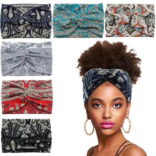 Miniatura 11 de Diademas anchas para mujeres y niñas, diadema bohemia con estampado floral, turbante nudo, diadema para entrenamiento, bandas para el cabello