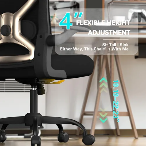Miniatura 6 de Silla de escritorio de oficina con soporte lumbar ergonómico, cojín de asiento extragrueso, brazos abatibles, respaldo de malla transpirable, silla