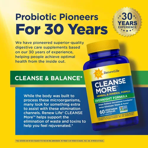 Miniatura 4 de Renew Life Cleanse More fórmula herbal con magnesio para aliviar el estreñimiento ocasional durante la noche; ayuda a promover la eliminación