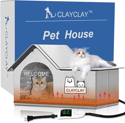 Casa térmica para gatos para mascotas exteriores en invierno, refugio de invierno para gatos y perros pequeños con almohadilla térmica, casa térmica