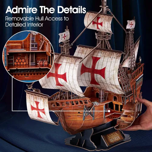 Miniatura 3 de CubicFun Rompecabezas 3D para adultos, modelo de barco español Santa María, para adultos y niños, kit de construcción, 204 piezas