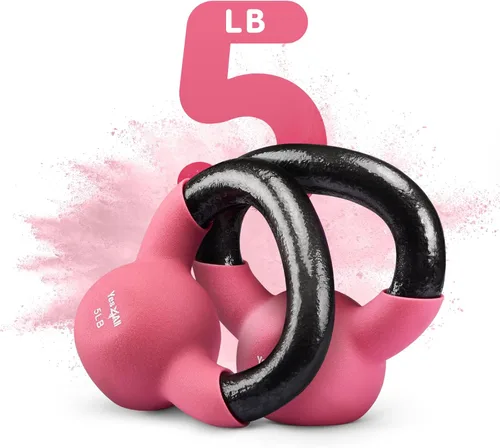 Miniatura 2 de Yes4All Pesas rusas, pesas rusas de hierro fundido recubiertas de neopreno de 5-65 LB, asa de agarre ancho y fondo plano para balanceos, B. 10