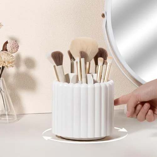 Miniatura 2 de Anyoifax Organizador de brochas de maquillaje giratorio 360 grados con 7 ranuras, organizador de brochas de maquillaje extraíble, soporte giratorio