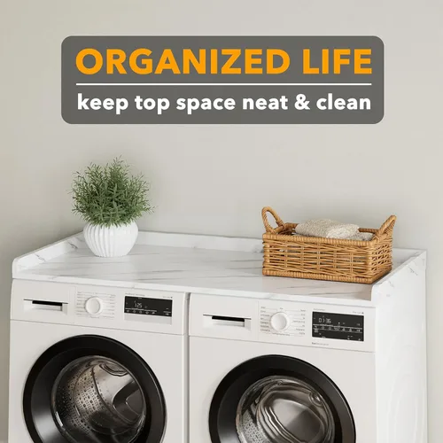 Miniatura 5 de SpaceAid Encimera para Lavadora y Secadora, Estante Superior de Madera para Lavandería con Borde, 54" de Ancho x 27.5" de Profundidad, Organizador