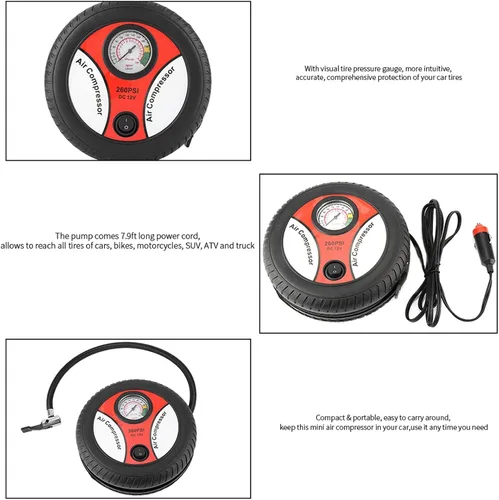 Miniatura 3 de Bomba portátil del compresor de aire del coche 12V, inflador visual del neumático de la bici de la motocicleta del indicador de presión del neumático
