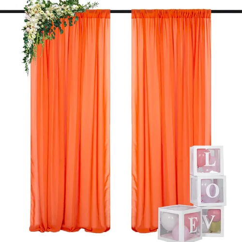Miniatura 16 de DUOBAO Cortina de gasa naranja transparente de 10 pies, 2 paneles de 29 x 120 pulgadas, cortinas de tela de gasa para ceremonia de boda, cortinas