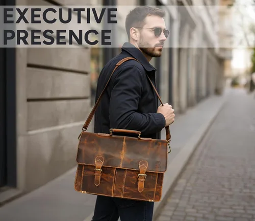 Miniatura 7 de RUSTIC TOWN Bolso de mensajero de cuero hecho a mano para hombre, bolso de mensajero para portátil de 16 pulgadas