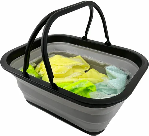 Miniatura 7 de SAMMART Tina plegable con asa de 15 litros (4 galones) – Cesta de picnic portátil – Contenedor de almacenamiento plegable para lavar platos, camping
