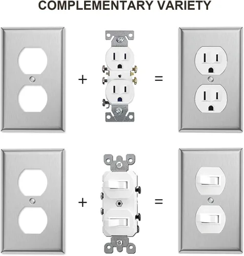 Miniatura 3 de Paquete de 10 cubiertas de salida de placa de interruptor de pared dúplex individual – Cubiertas de placa de salida de receptáculo de acero