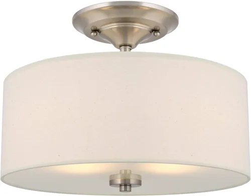 Miniatura 9 de Kira Home Addison - Lámpara de techo de 13 pulgadas con pantalla de tambor de tela blanca rota, 2 luces de techo, acabado de latón frío